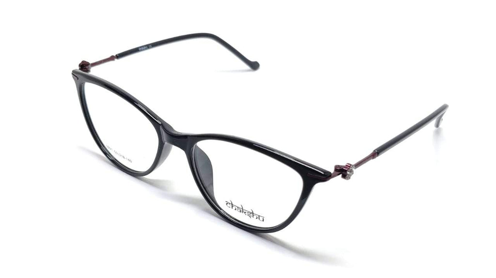 Cat Eye Crystal Studded Chakshu 1091 Plastic Specs For Women Shiny Black