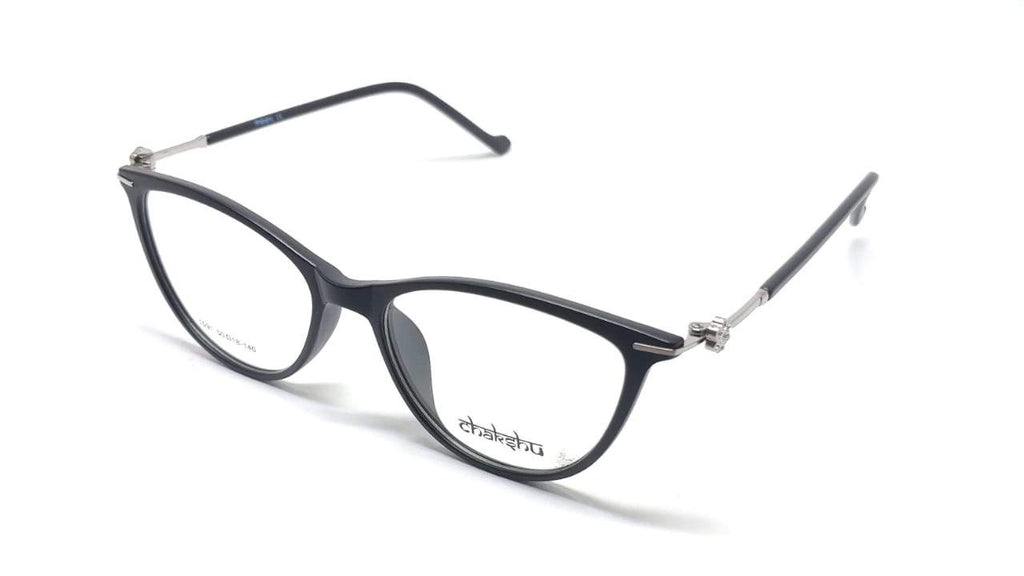 Cat Eye Crystal Studded Chakshu 1091 Plastic Specs For Women Matt Black