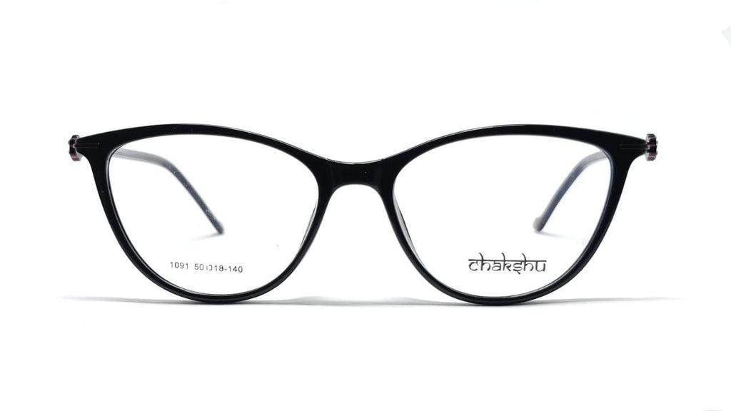 Cat Eye Crystal Studded Chakshu 1091 Plastic Specs For Women Black