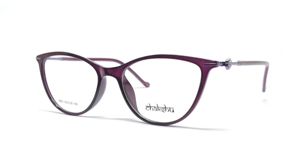 Cat Eye Crystal Studded Chakshu 1091 Plastic Specs For Women Shiny Purple