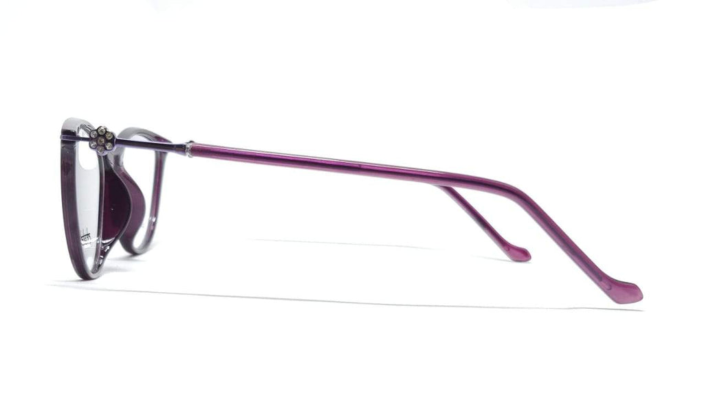 Cat Eye Crystal Studded Chakshu 1091 Plastic Specs For Women Shiny Purple