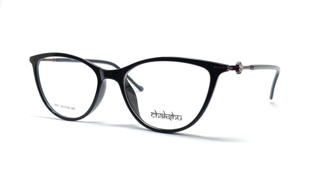 Cat Eye Crystal Studded Chakshu 1091 Plastic Specs For Women Black