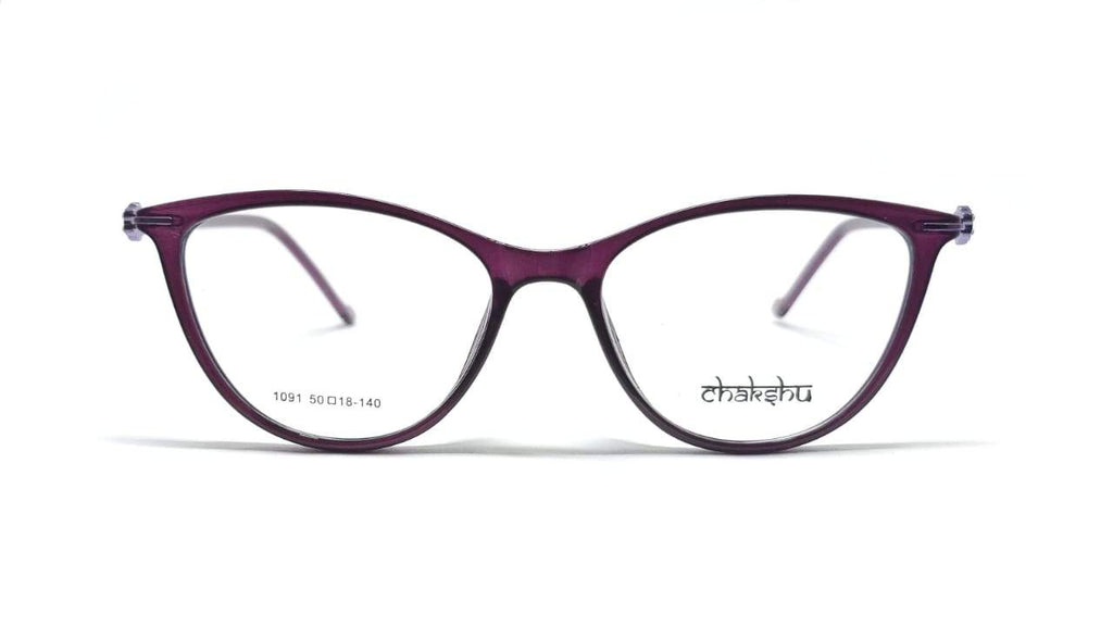 Cat Eye Crystal Studded Chakshu 1091 Plastic Specs For Women Shiny Purple