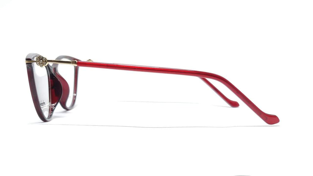 Cat Eye Crystal Studded Chakshu 1091 Plastic Specs For Women Shiny Red