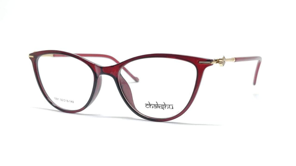 Cat Eye Crystal Studded Chakshu 1091 Plastic Specs For Women Shiny Red
