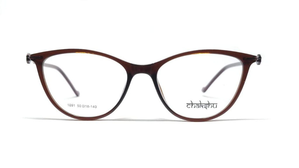 Cat Eye Crystal Studded Chakshu 1091 Plastic Specs For Women Shiny Brown