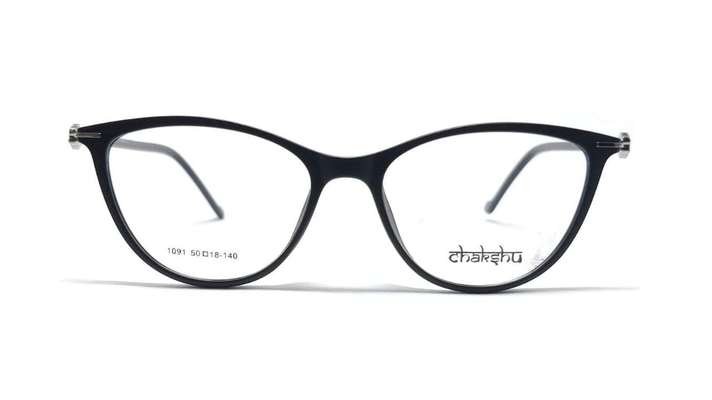 Cat Eye Crystal Studded Chakshu 1091 Plastic Specs For Women Matt Black