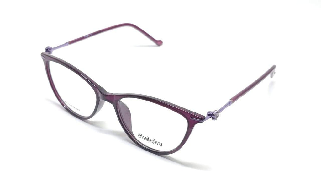 Cat Eye Crystal Studded Chakshu 1091 Plastic Specs For Women Shiny Purple