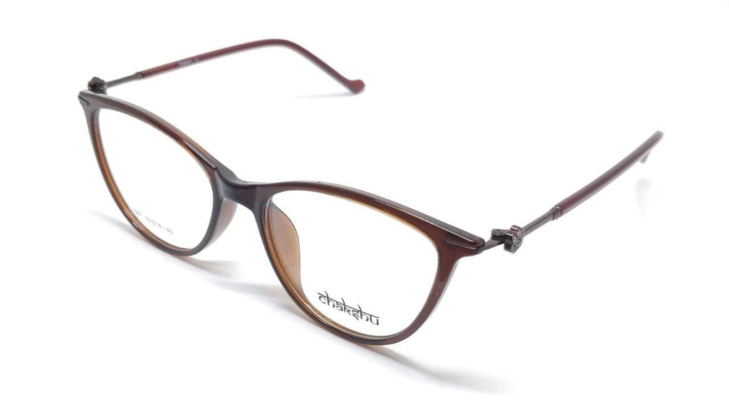Cat Eye Crystal Studded Chakshu 1091 Plastic Specs For Women Shiny Brown