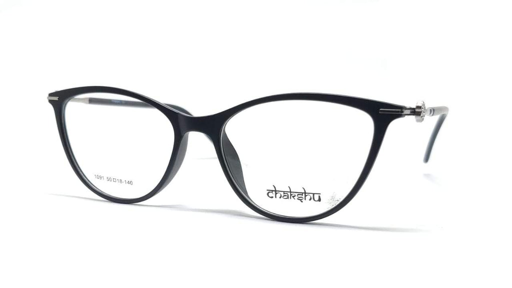 Cat Eye Crystal Studded Chakshu 1091 Plastic Specs For Women Matt Black